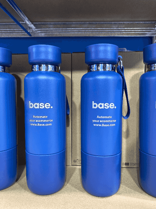 Sleek, matte blue insulated bottle